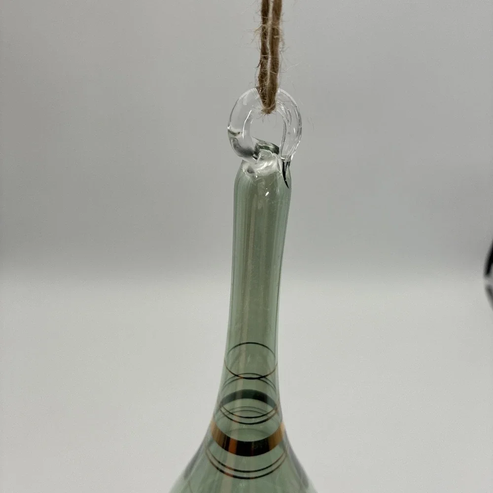 Vintage Egyptian Hand Blown Glass Ornament Green Etched Floral Gold Trim 9.75
